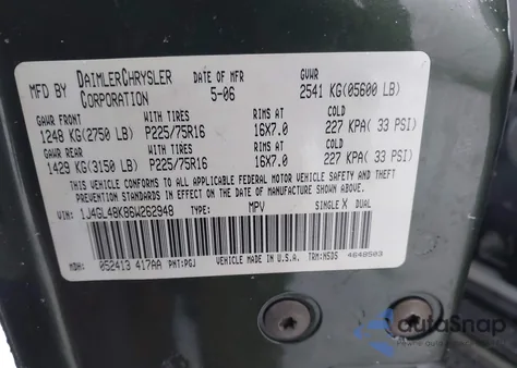 2006 Jeep Liberty Sport из США, поврежденный, VIN 1J4GL48K86W262948